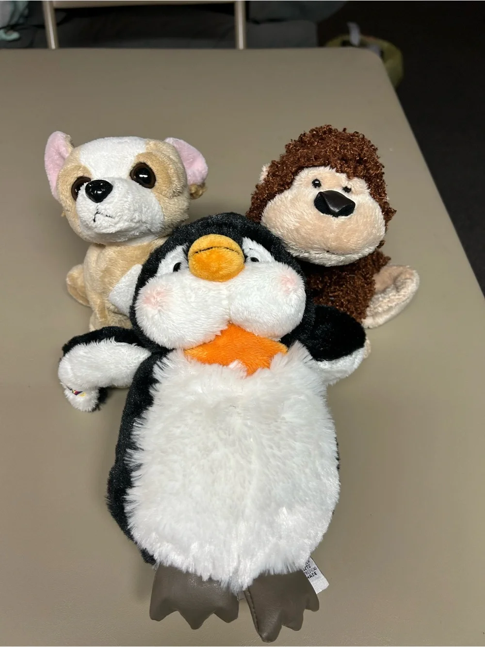 GANZ Black, White, Brown & Tan Plush Penguin, Puppy & Monkey Trio